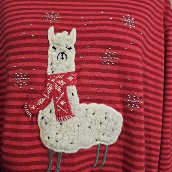 Christopher &‎ Banks Womens XL Red Striped Llama Long Sleeve T Shirt Top - Picture 3 of 10